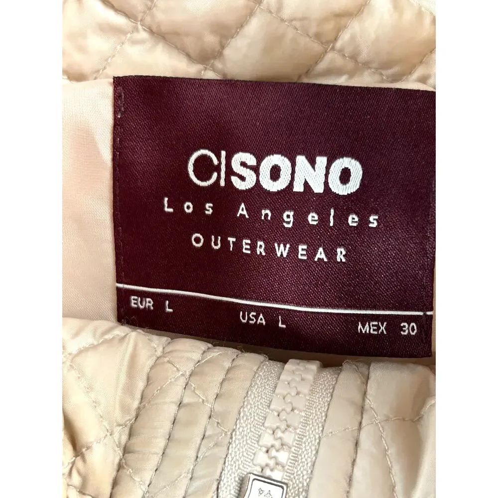 Cisono Los Angeles WM Quilted Puffer Jacket Beige Cropped Zip Coat Size Large - Picture 3 of 9